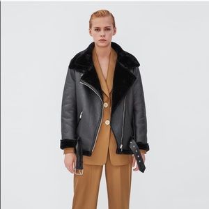 Zara Contrasting Biker Leather Jacket